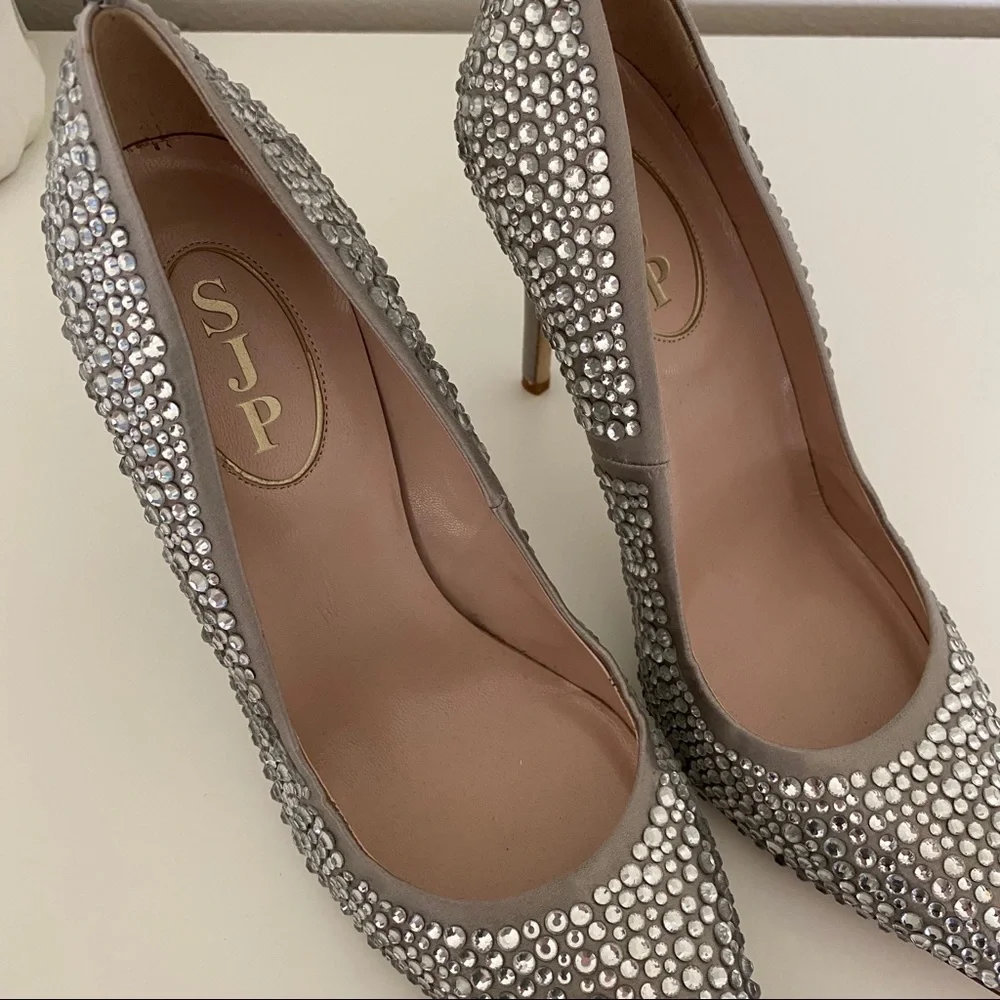 SJP by Sarah Jessica Parker Silver Crystal Embellished Pointed-Toe Heels - Picture 6 of 8